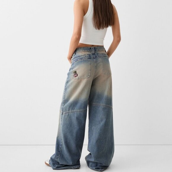 Bershka Mega Baggy Embroidered Jeans - Picture 4 of 8